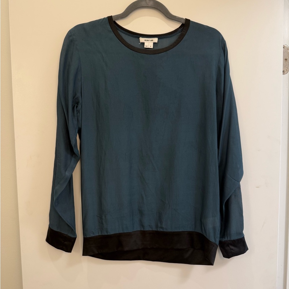 Helmut Lang Teal and Black Long Sleeve Top
